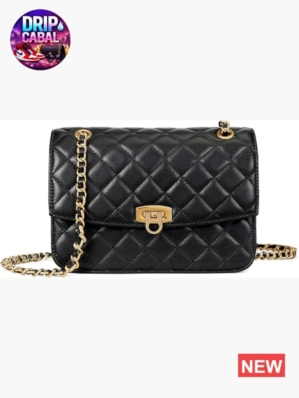 Quilted Vegan Leather Crossbody Bag Small Shoulder Purse Gold Chain Strap